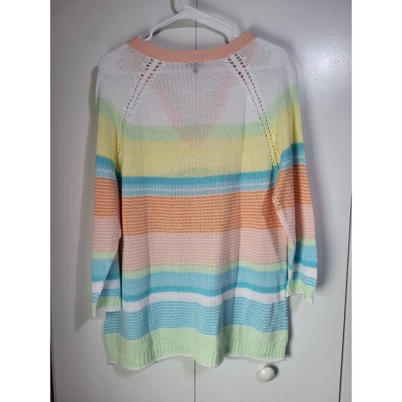 Talbots Women's XL Lightweight Knit Sweater Rainbow Stripe Beach Brunch Travel - Picture 2 of 6